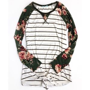 Women’s Floral and stripe contrast knot top